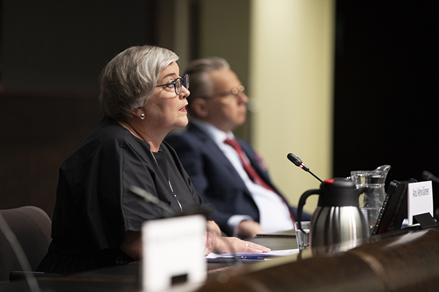 Puhemies Anu Vehviläinen kansliatoimikunnan tiedotustilaisuudessa