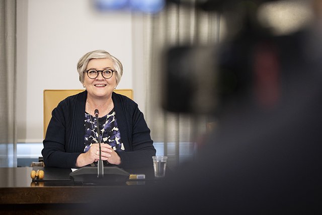 Speaker of Parliament Anu Vehviläinen in a press briefing
