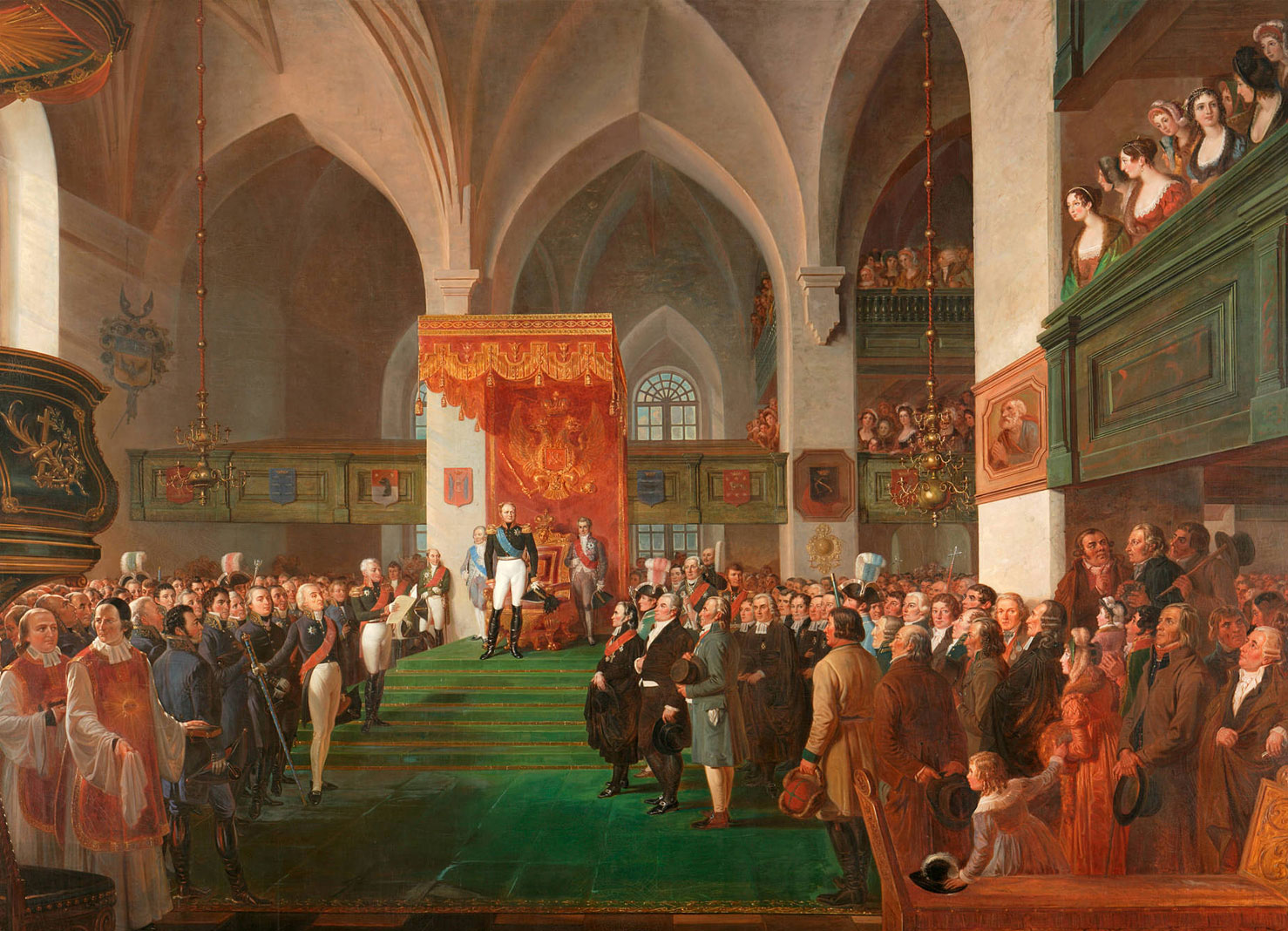 Porvoon valtiopäivät avattiin Porvoon kirkossa vuonna 1809. Suomen keisarillinen senaatti tilasi maalauksen Robert Wilhelm Ekmanilta 1858.